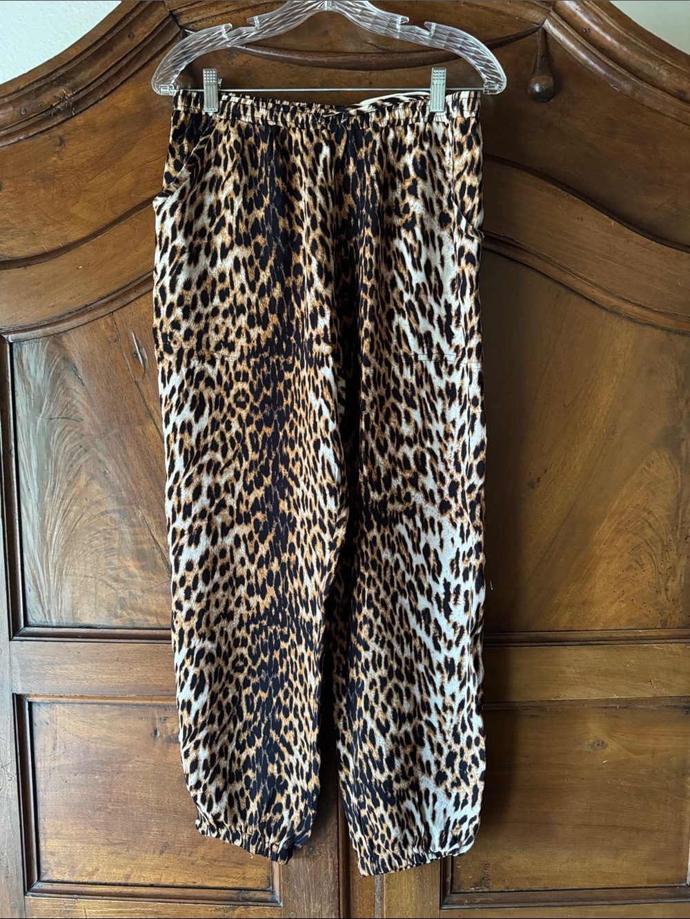 Leopard Print Elastic-Waist Jogger Pants - Brown/Black/Cream